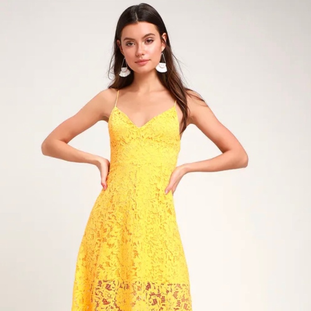 LULUS ONE WISH YELLOW LACE DRESS
